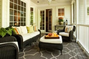 front porch with painted floor design