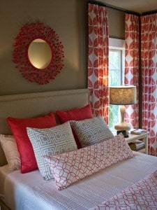 bedroom with red accents