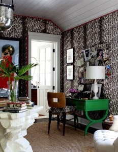 Home office with bold pattern