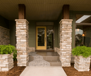 front porch with stone columns