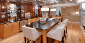 basement remodel with wet bar