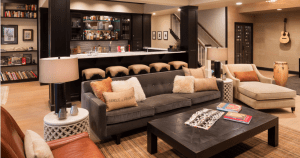 basement remodel with neutral colors