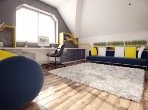 Attic office with large window