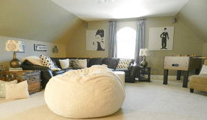 living space with beanbag cgair