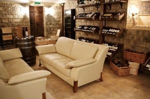 wine room with couches