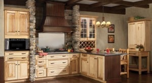 Kitchen with stone and wood accents