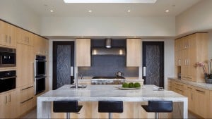 light wood with marble island