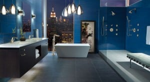 Soaking tub in Blue Bathroom