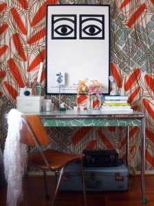 bold wall paper in home office