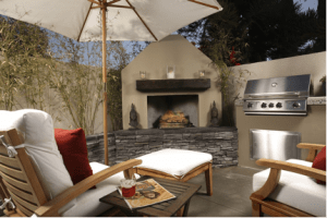 backyard space renovation idea with fireplace