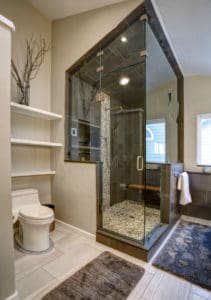 black tile walk in shower