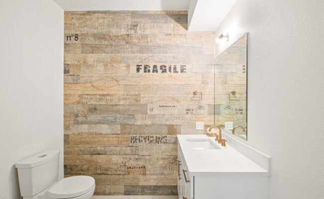 Custom Mountain Home - Half Bath with Rustic Accent Wall