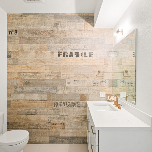 Custom Mountain Home - Half Bath with Rustic Accent Wall