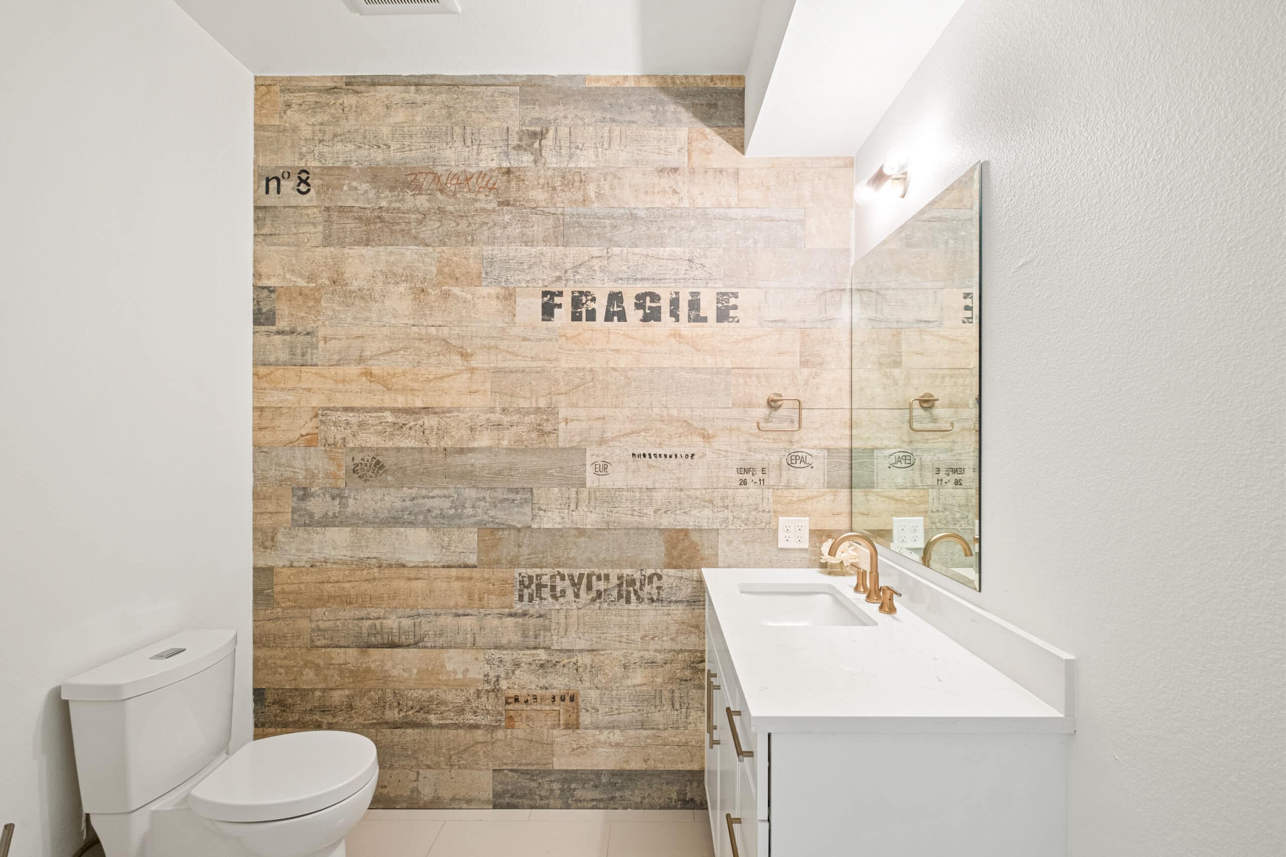 Custom Mountain Home - Half Bath with Rustic Accent Wall