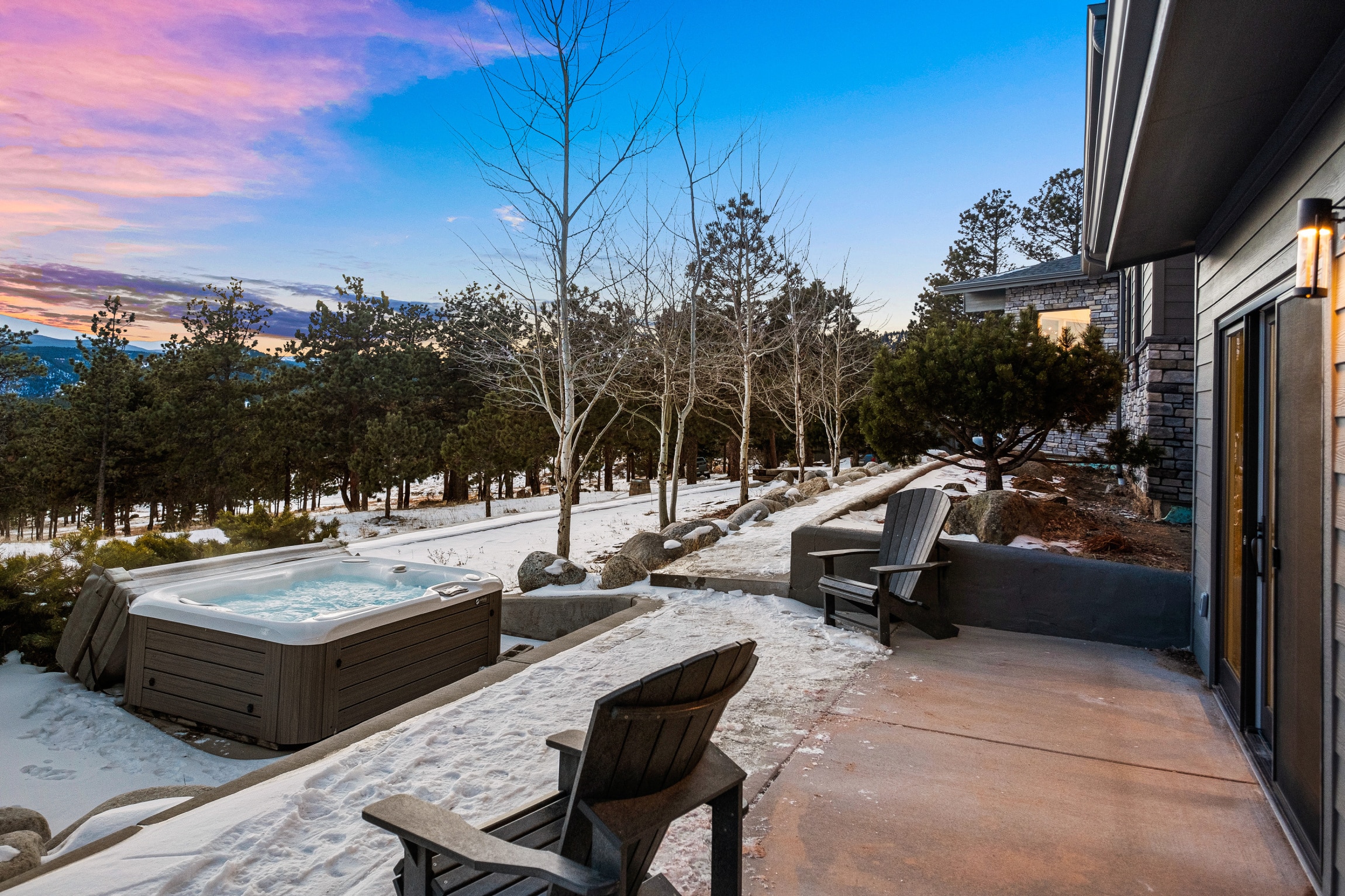 Custom Mountain Home - Exterior Hot Tub View